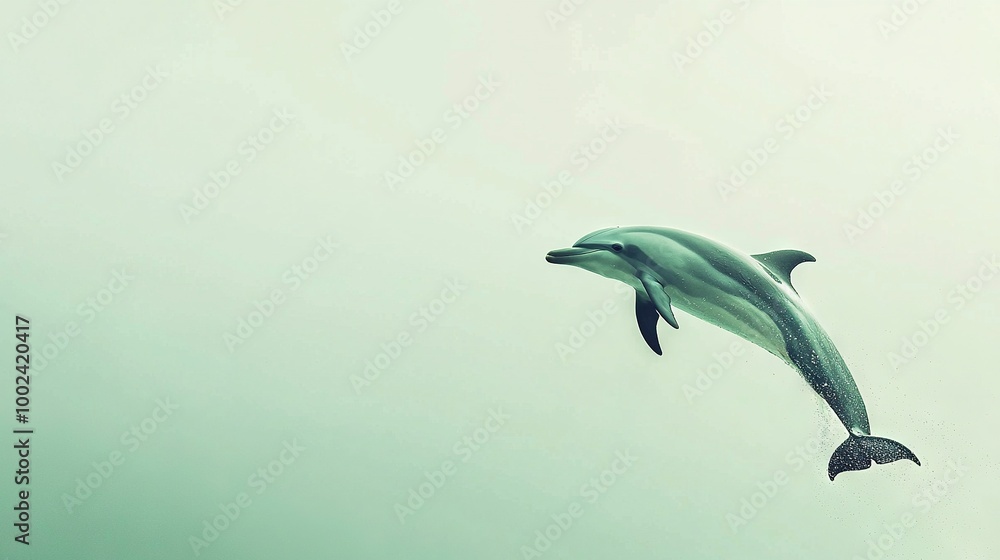 Dolphin leaping, mouth agape, tail out of water Dolphin leaping, mouth agape, tail out of water