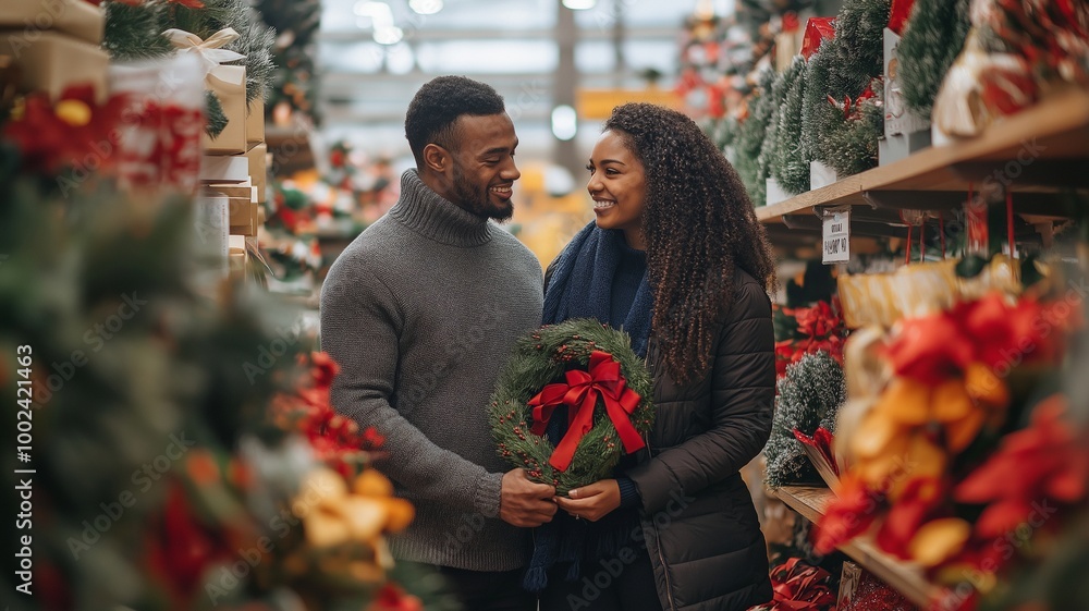 a contented couple enjoying their Christmas shopping. a contented couple enjoying their Christmas shopping.
