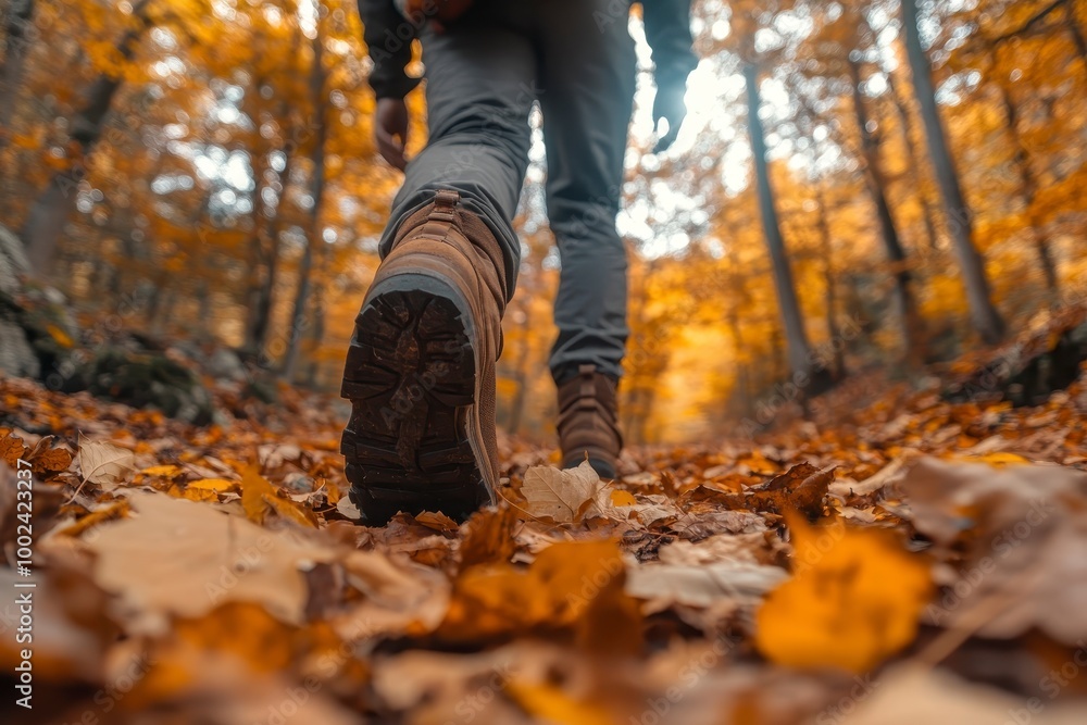 Autumn Hike Through a Forest Path with Golden Leaves Autumn Hike Through a Forest Path with Golden Leaves