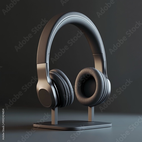 3D Headphone Stand Icon: Audio Gear Organizer Illustration Logo