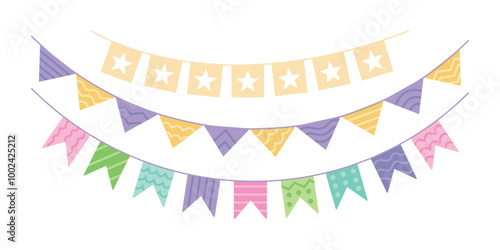 Flat garlands vector set. Garlands with flags flat style for party decor