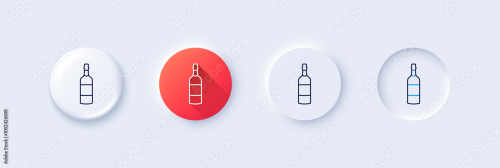 Brandy bottle line icon. Neumorphic, Red gradient, 3d pin buttons. Whiskey or Scotch alcohol sign. Line icons. Neumorphic buttons with outline signs. Vector Brandy bottle line icon. Neumorphic, Red gradient, 3d pin buttons. Whiskey or Scotch alcohol sign. Line icons. Neumorphic buttons with outline signs. Vector