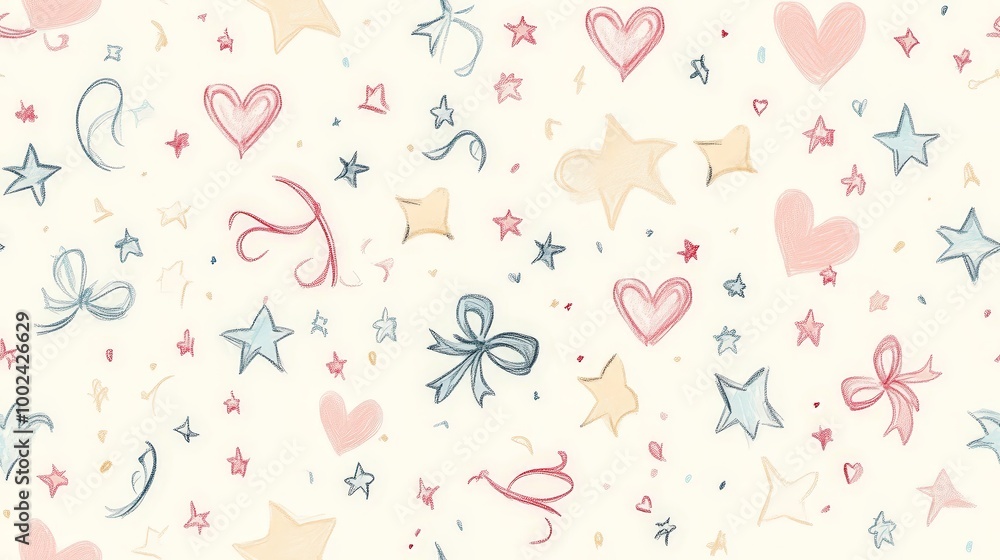 A colorful pattern of stars and hearts A colorful pattern of stars and hearts
