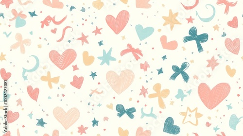 Wallpaper Mural A colorful pattern of hearts and stars is drawn on a white background Torontodigital.ca