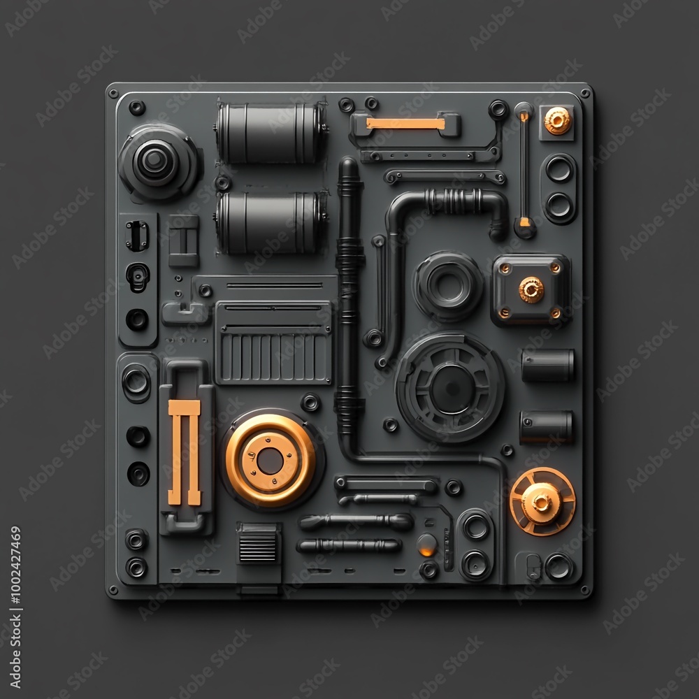 Fototapeta premium 3D Machine Parts Icon: Manufacturing Components Illustration Logo