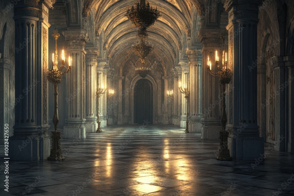 Palace Hall. Abandoned Ballroom in a Medieval Castle at Night Palace Hall. Abandoned Ballroom in a Medieval Castle at Night