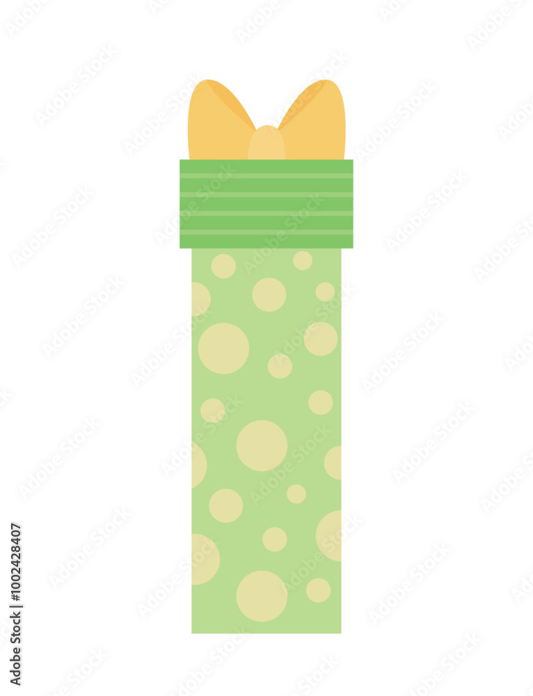 Green gift box with yellow bow vector flat illustration Green gift box with yellow bow vector flat illustration