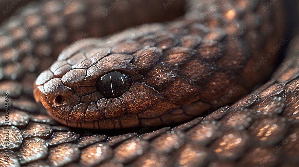A photo of two snakes' heads merged, with one black eye A photo of two snakes' heads merged, with one black eye