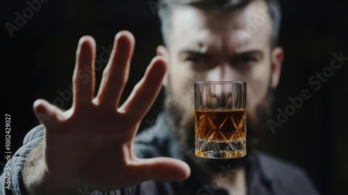 Wallpaper Mural man refuses say no and avoid to drink an alcohol whiskey , stopping hand sign male, alcoholism treatment, alcohol addiction, quit booze, Stop Drinking Alcohol. Refuse Glass liquor, unhealthy, reject Torontodigital.ca