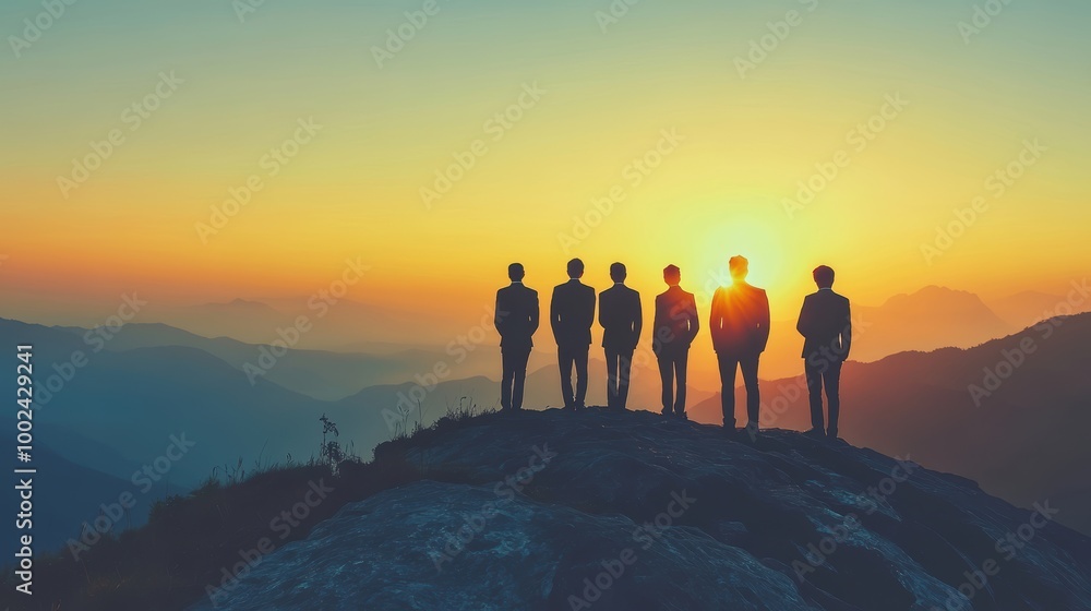 Silhouette of business team stand and feel happy on the most hight at stand on sunset, success, leader, teamwork, target, Aim, confident, achievement, goal, on plan, finish, generate by AI Silhouette of business team stand and feel happy on the most hight at stand on sunset, success, leader, teamwork, target, Aim, confident, achievement, goal, on plan, finish, generate by AI