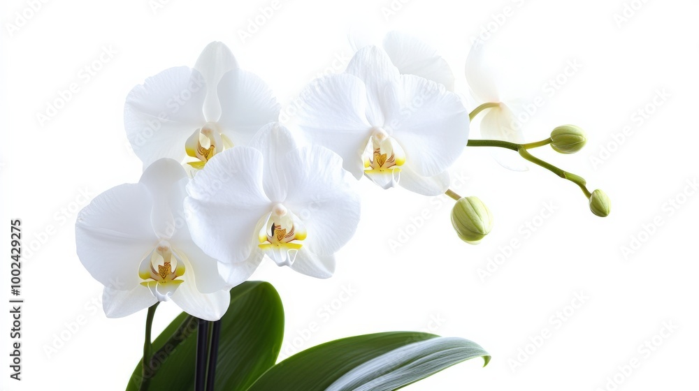 Obraz premium Phalaenopsis Orchids: Stunning White Orchid Flowers in Flower Pot on Isolated White Background
