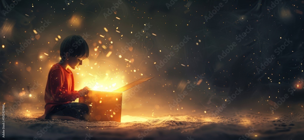 Boy Discovering Magic Within A Box Boy Discovering Magic Within A Box