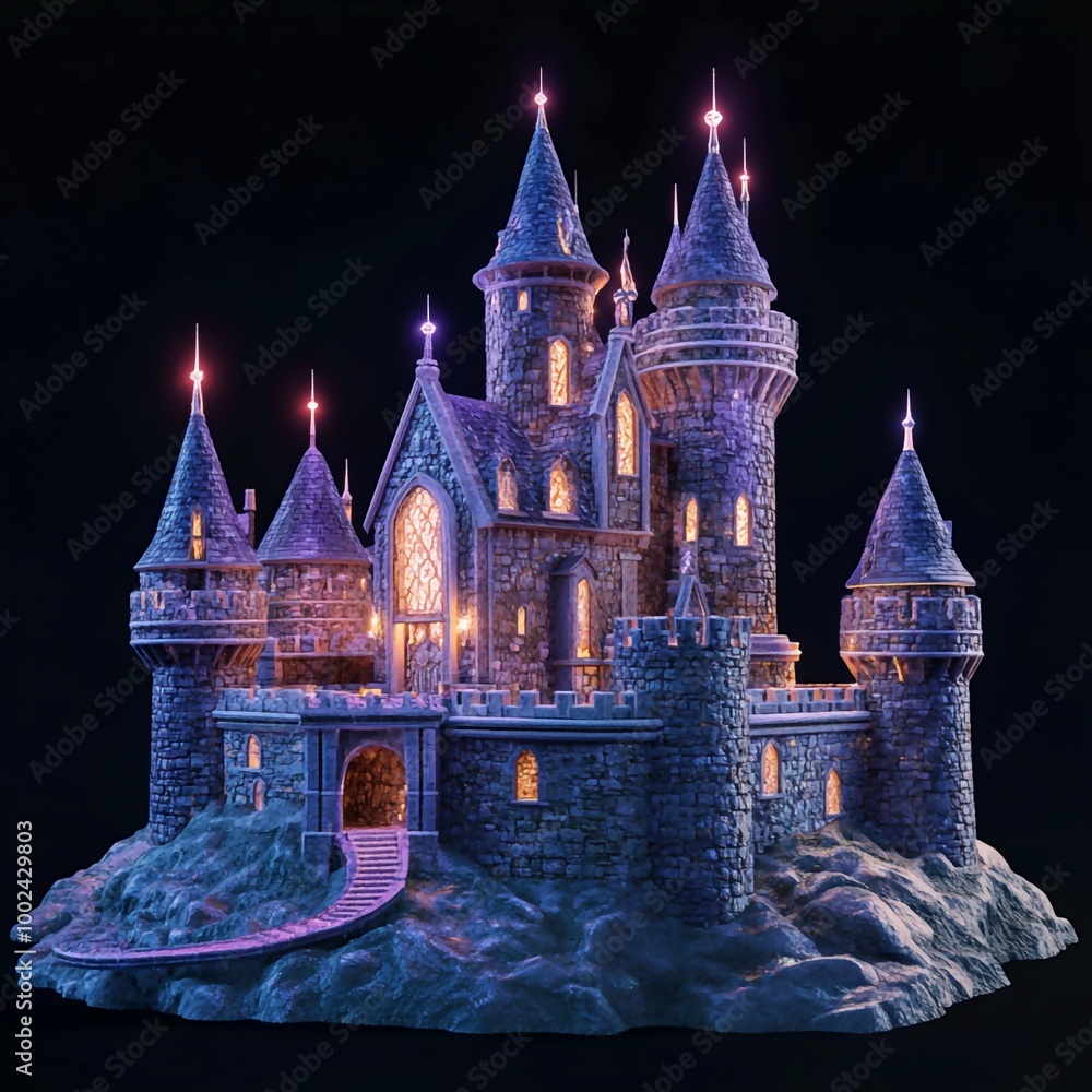 Fototapeta premium 3D Magic Castle Icon: Enchanted Fortress Illustration Logo