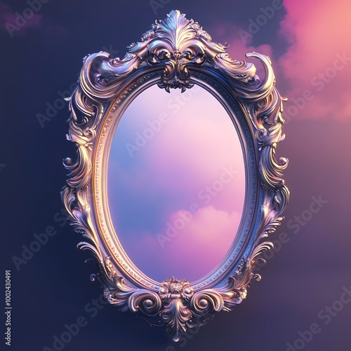 3D Magic Mirror Icon: Enchanted Reflective Surface Illustration Logo