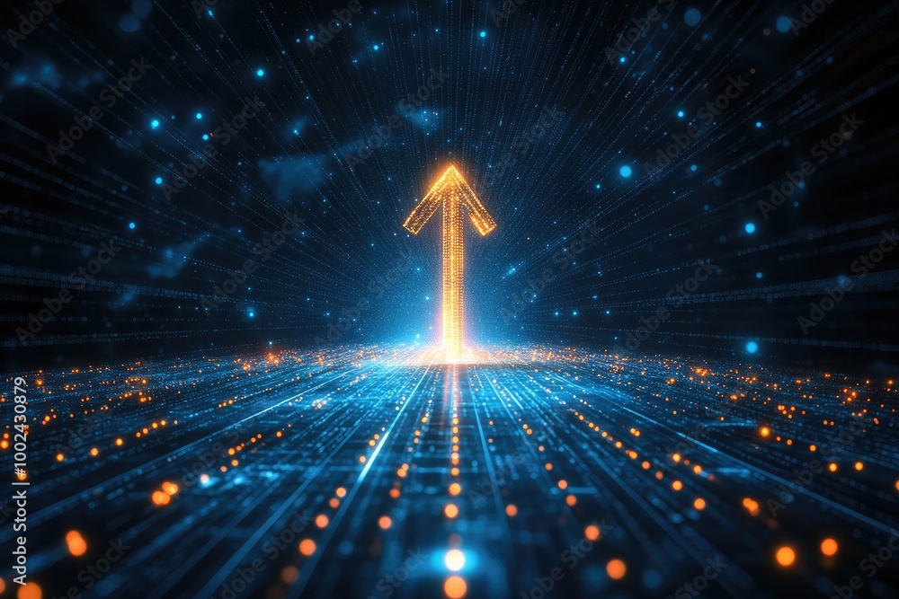 Curved Arrow Graph Representing Business Growth with Motion Lights on ...