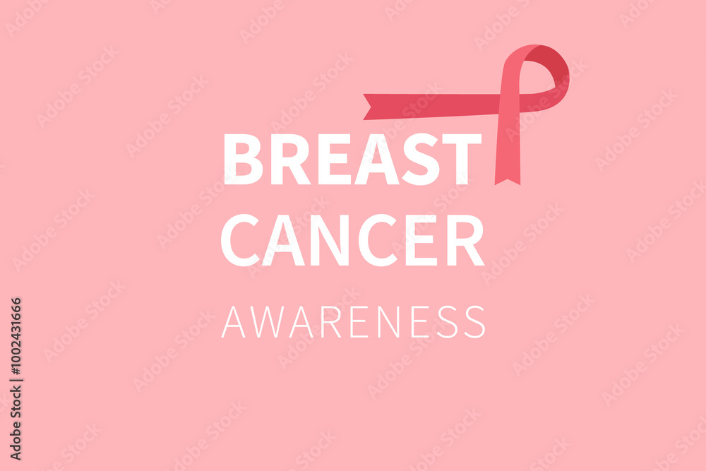 Pink ribbon. Breast cancer awareness design template. The design of a horizontal breast cancer awareness banner with pink ribbon and text. 