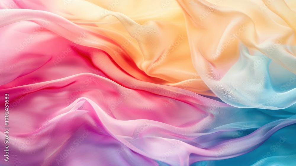 Silk waves ripple in an array of pastel colors, blending soft hues of pink, blue, and yellow, evoking a sense of tranquility and beauty Silk waves ripple in an array of pastel colors, blending soft hues of pink, blue, and yellow, evoking a sense of tranquility and beauty