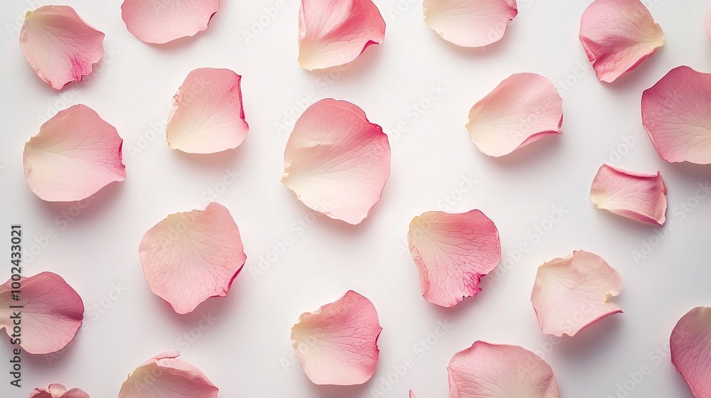 Fototapeta premium A white surface with a single pink flower surrounded by its petals