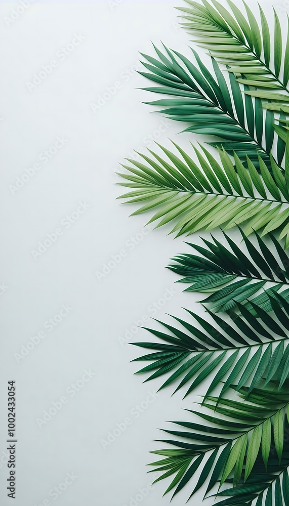 Green palm tree on the side of the frame isolated on white background Green palm tree on the side of the frame isolated on white background
