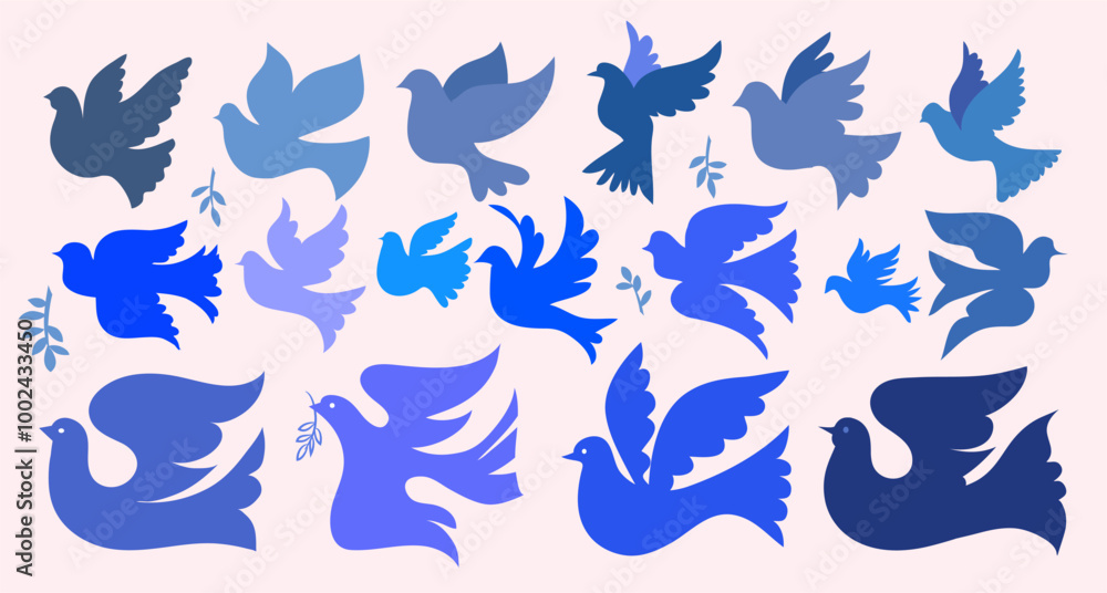 Dove of peace template set icons Concept for poster, greeting card, book cover, banner world peace day postcard with dove, branch. Vector art hand drawn art illustration. Dove of peace template set icons Concept for poster, greeting card, book cover, banner world peace day postcard with dove, branch. Vector art hand drawn art illustration.