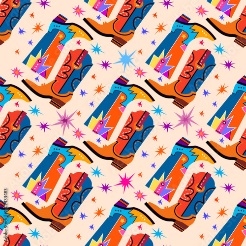 Retro seamless pattern - western style Modern ornament wild west, abstract fashion backgroun