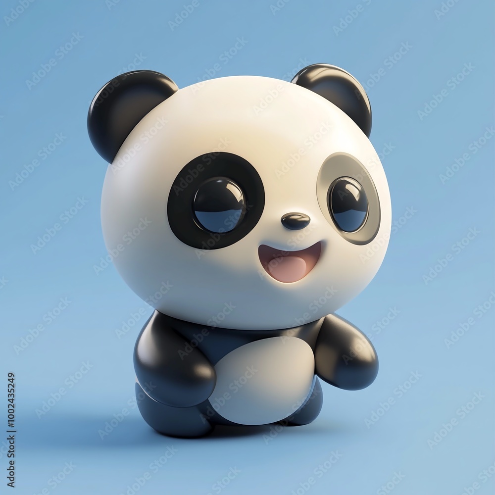 Fototapeta premium 3D Playful Panda Icon: Adorable Plush Toy Illustration Logo