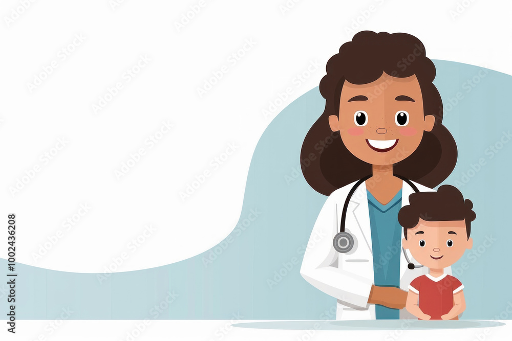 Smiling pediatrician with child in medical office with copy space. Smiling pediatrician with child in medical office with copy space.