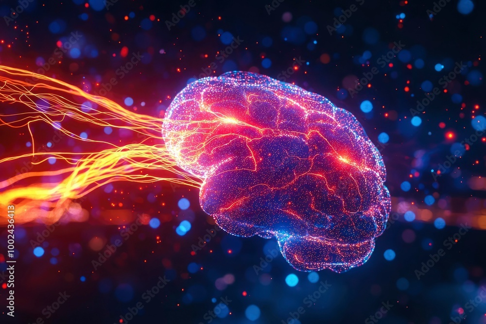Abstract Digital Brain with Glowing Lines and Bokeh Abstract Digital Brain with Glowing Lines and Bokeh