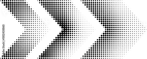 Abstract arrow symbol created from dots, halftone effect. Retro halftone style arrow in three sizes illustration. Perfect for web design, digital art, colleges, or any other projects.