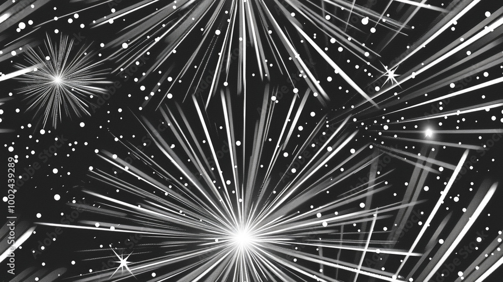 Fototapeta premium A seamless design of sparkling silver star lines with a glowing effect on a dark background