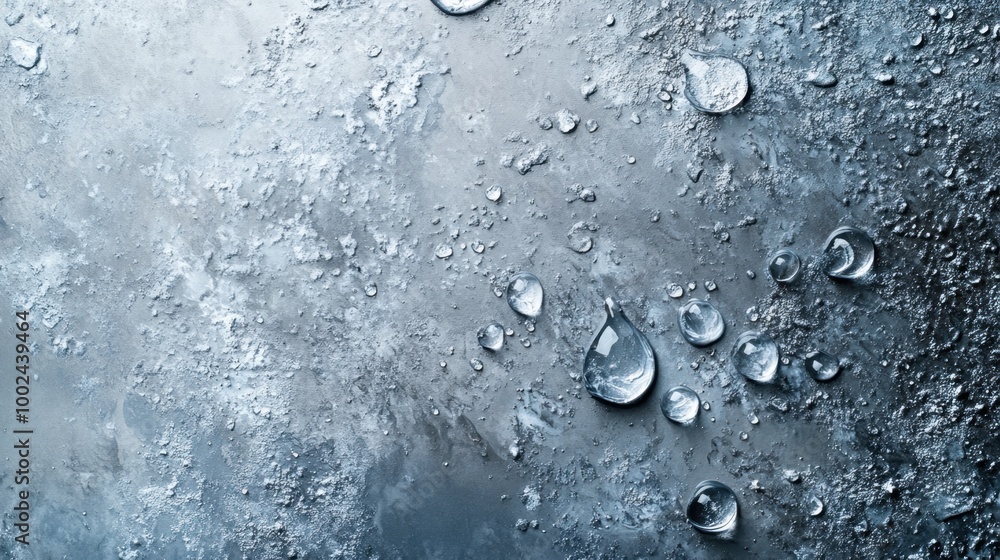 Water drops on a textured metallic surface, abstract background Water drops on a textured metallic surface, abstract background