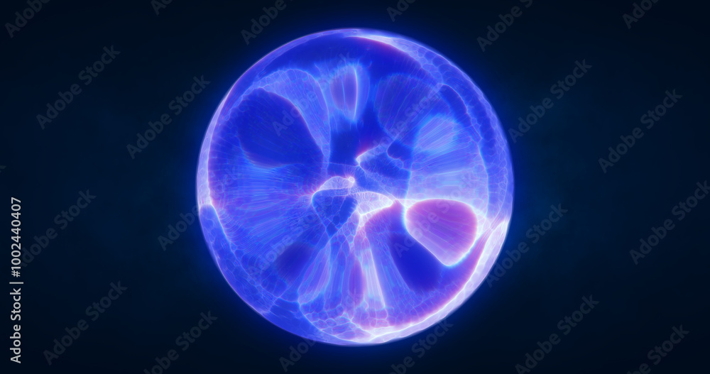 A glowing blue orb with fluid, swirling patterns inside, set against a dark background. Perfect for futuristic, sci-fi, or abstract design themes.
