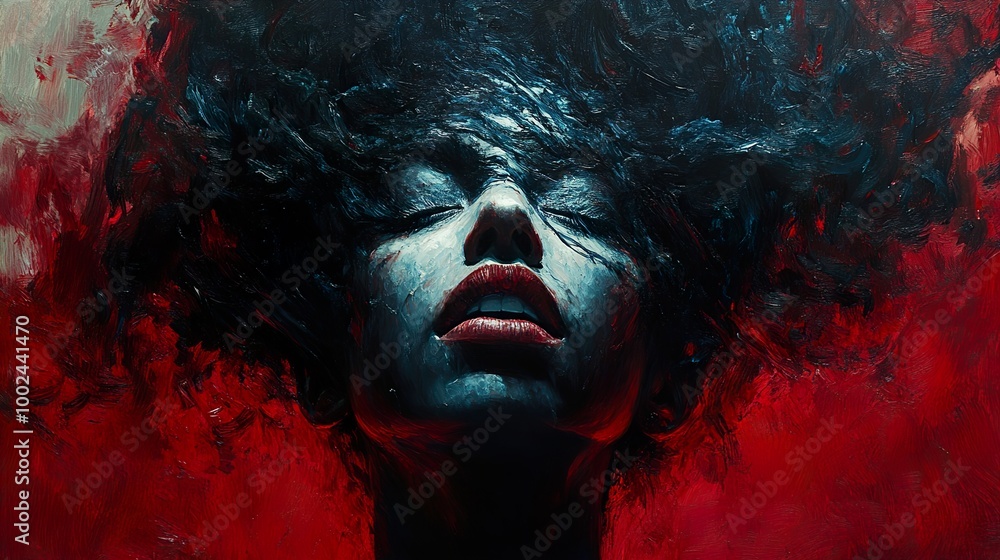 Intense Portrait of a Woman with Eyes Closed in Red and Blue Tones Intense Portrait of a Woman with Eyes Closed in Red and Blue Tones