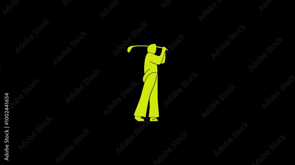 Hand holding a golf stick, Golf sport stick people shape icon animation on black background Hand holding a golf stick, Golf sport stick people shape icon animation on black background