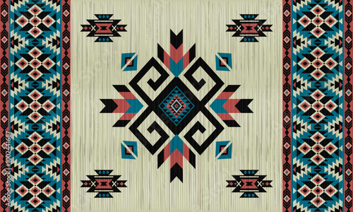 American tribal ethnic native pattern.Traditional Navajo,Aztec,Apache,Southwest and Mexican style fabric pattern.Abstract vector motifs pattern.For fabric,clothing,blanket,carpet,woven,wrap,decoration
