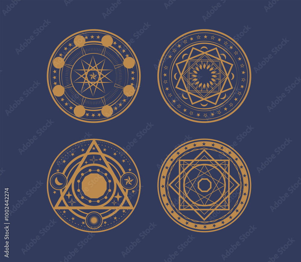 Magic circle, Mystical geometry symbol. Linear alchemy, occult, philosophical sign. Astrology and religion concept. Magic circle, Mystical geometry symbol. Linear alchemy, occult, philosophical sign. Astrology and religion concept.