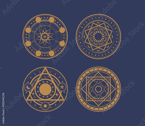 Magic circle, Mystical geometry symbol. Linear alchemy, occult, philosophical sign. Astrology and religion concept.