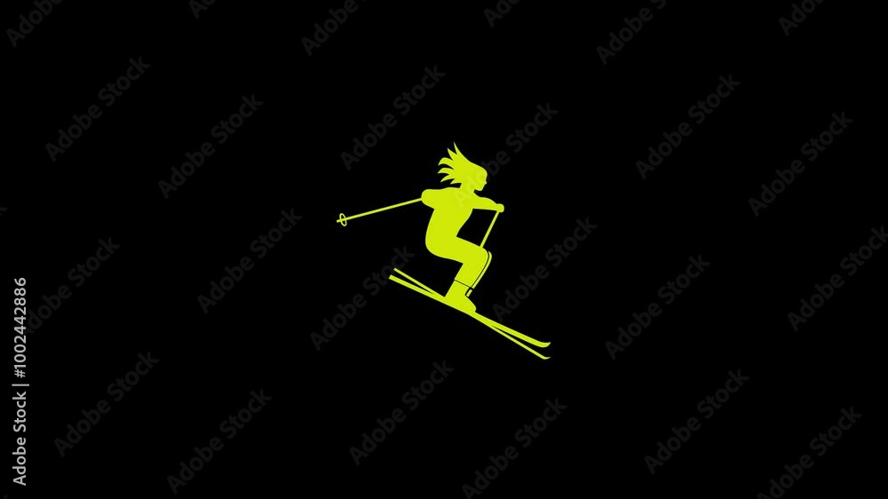 Skiing people shape icon animation on black background Skiing people shape icon animation on black background