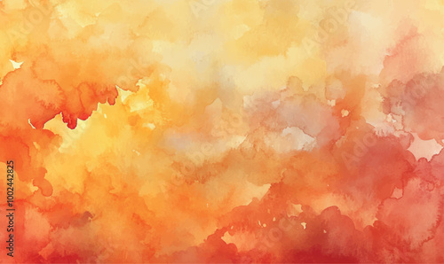 Watercolor Abstract Background in Autumn Tones soft blends of warm orange, golden yellow, and muted red, evoking the gentle transition of autumn colors