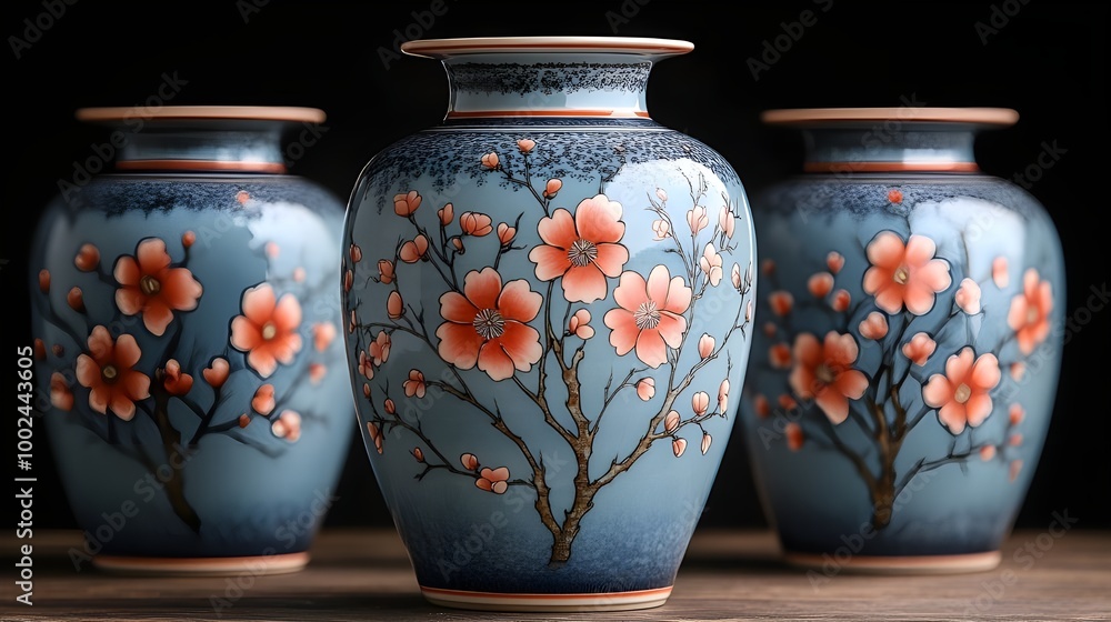 a blue and orange vase with floral painted design
a blue and orange vase with floral painted design