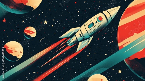 1960s Space Age Retro Marketing Banner with Sleek Spacecraft and Copy Space