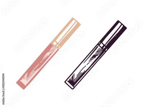 Doodle flat style  lip gloss, liquid lipstick or liquid eye shadow, beauty cosmetic element, self care. Illustration for beauty salon, cosmetic store, makeup design. Doodle sketch style.