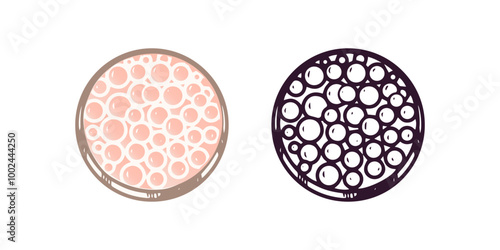 Doodle flat style blush in balls, beauty cosmetic element, self care. Illustration for beauty salon, cosmetic store, makeup design. Doodle sketch style.