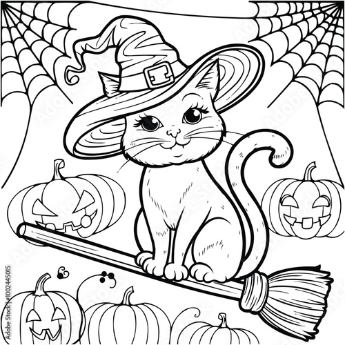 Cute cat Halloween coloring book art