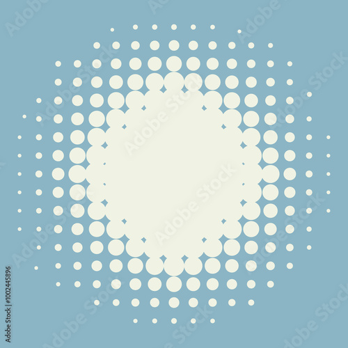 Duotone pop art background. Circle blue gradation frame. Halftone fade gradient. Anime curve backdrop dot pattern. Banner with half tone effect. Cartoon print. Vector illustration