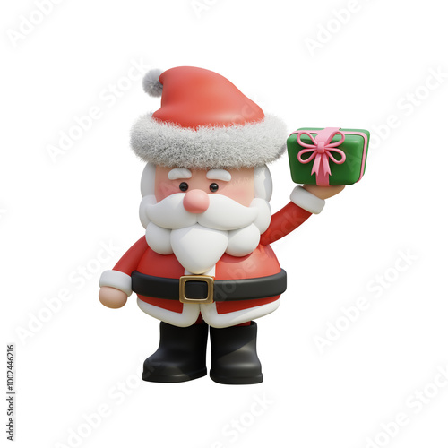 Santa Claus character with gift. 3D render photo