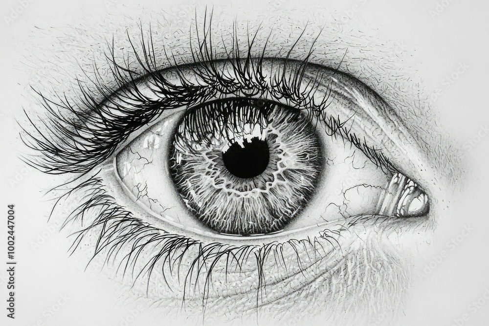 Obraz premium Close-up Black and White Pencil Drawing of an Eye with Long Eyelashes