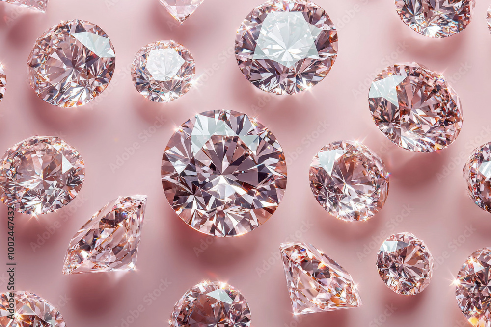 Beautiful arrangement of sparkling pink diamonds on a soft background showcasing their brilliance Beautiful arrangement of sparkling pink diamonds on a soft background showcasing their brilliance