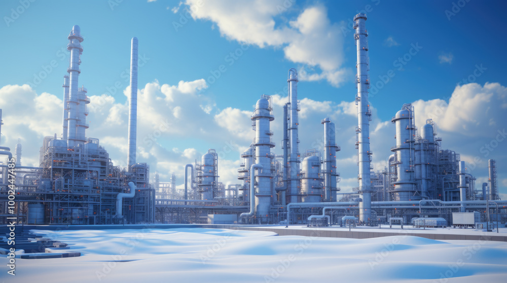 Fototapeta premium Oil storage tank and oil refinery factory plant. Oil and Gas petrochemical industrial.