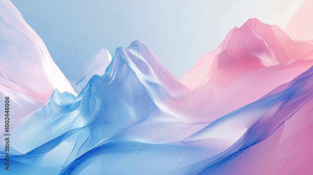 Abstract digital artwork featuring a majestic mountain range rendered in captivating geometric shapes, with vibrant light-blue and pink hues Abstract digital artwork featuring a majestic mountain range rendered in captivating geometric shapes, with vibrant light-blue and pink hues